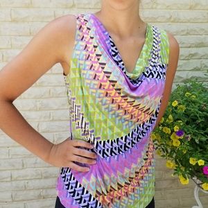 Calvin Klein top, colorful tank, cowl neck